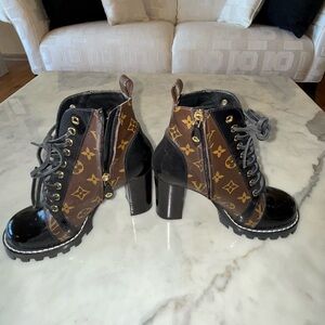 Louis Vuitton Monogram Black and Brown Heeled Boots